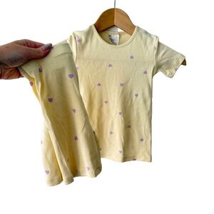 H&M Yellow Kids Pajama Set with Purple Hearts- Shorts & T-Shirt Matching Set